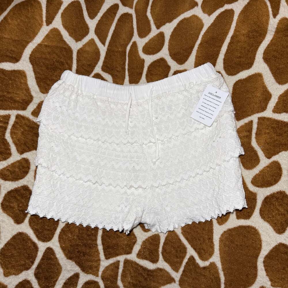 Ocean Drive White Tiered Crochet Lace Boho Bloomers Shorts Size L